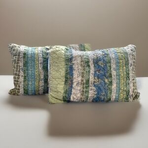 VTG L.L. Bean Quilted Blue Green Floral‎ Paisley Patchwork Pillow Shams 21"x27"